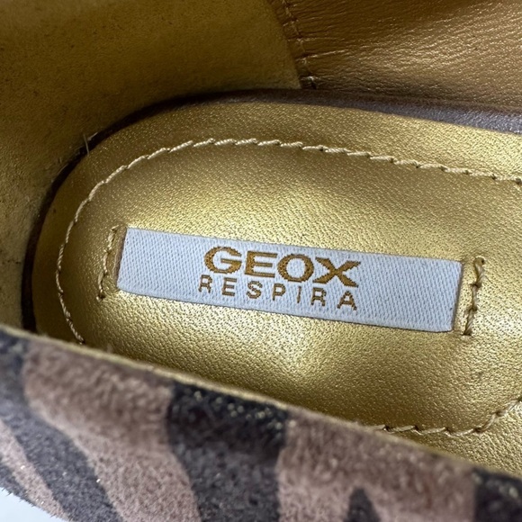 Geox Shoes Womens 37 US 7 Brown Grey‎ Animal Print Italian Leather Upper Flats - Picture 9 of 15
